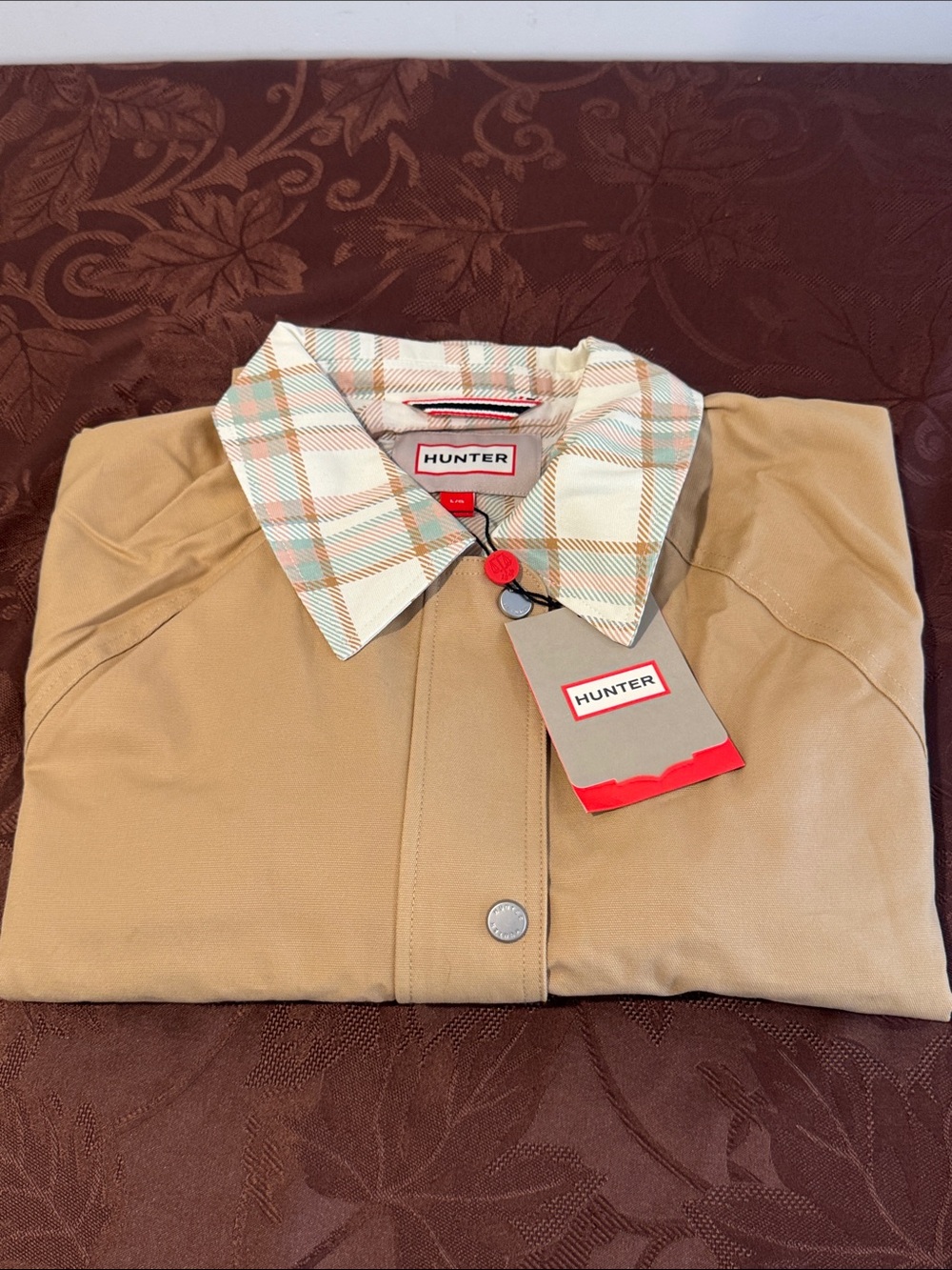 Hunter Tan Utility Jacket with Plaid Trim NWT - Picture 15 of 15